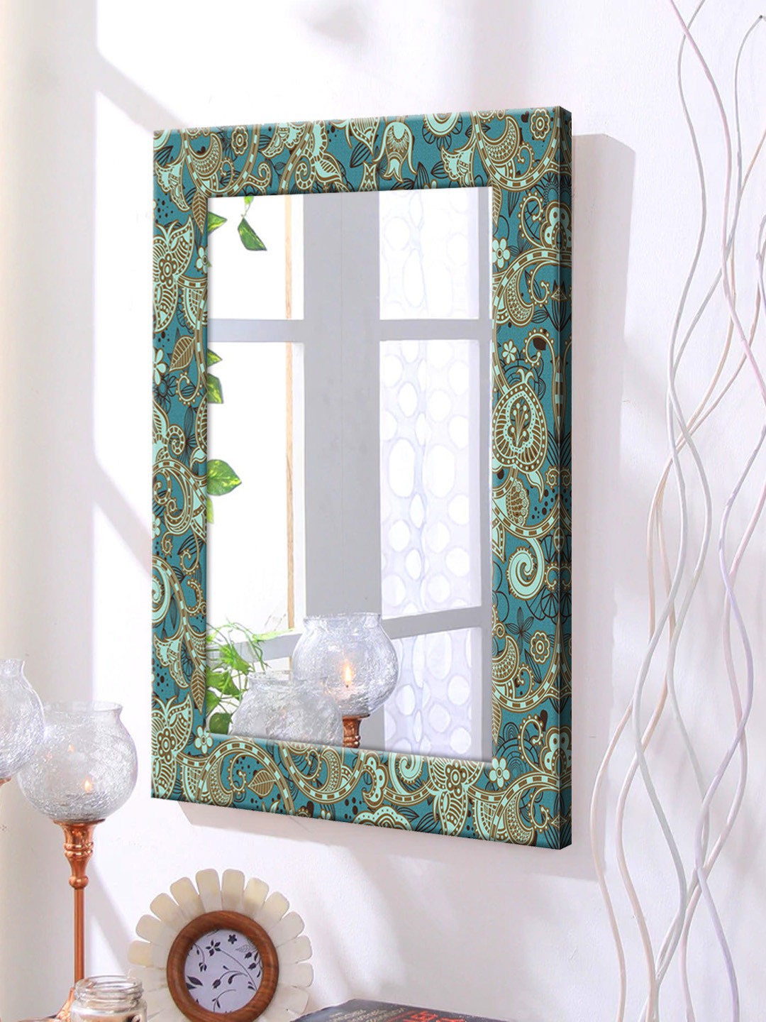 

999Store Brown & Blue Framed Wall Mirror