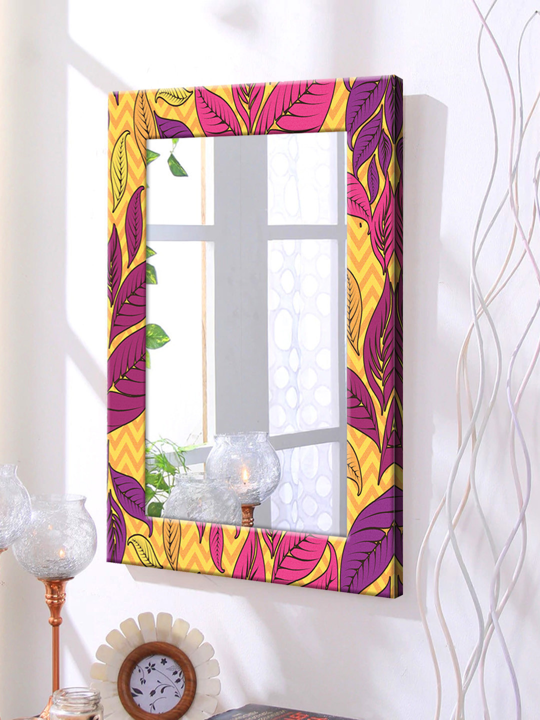 

999Store Purple & Yellow Framed Wall Mirror