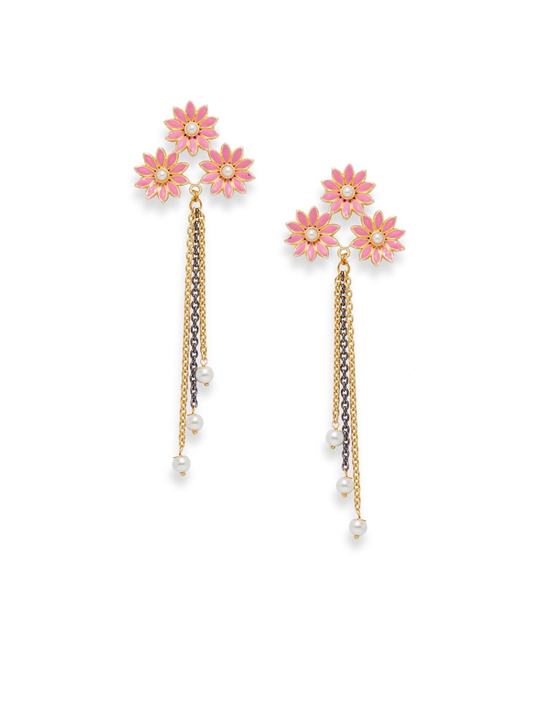 

AccessHer Pink Floral Enamelled Taselled Earrings