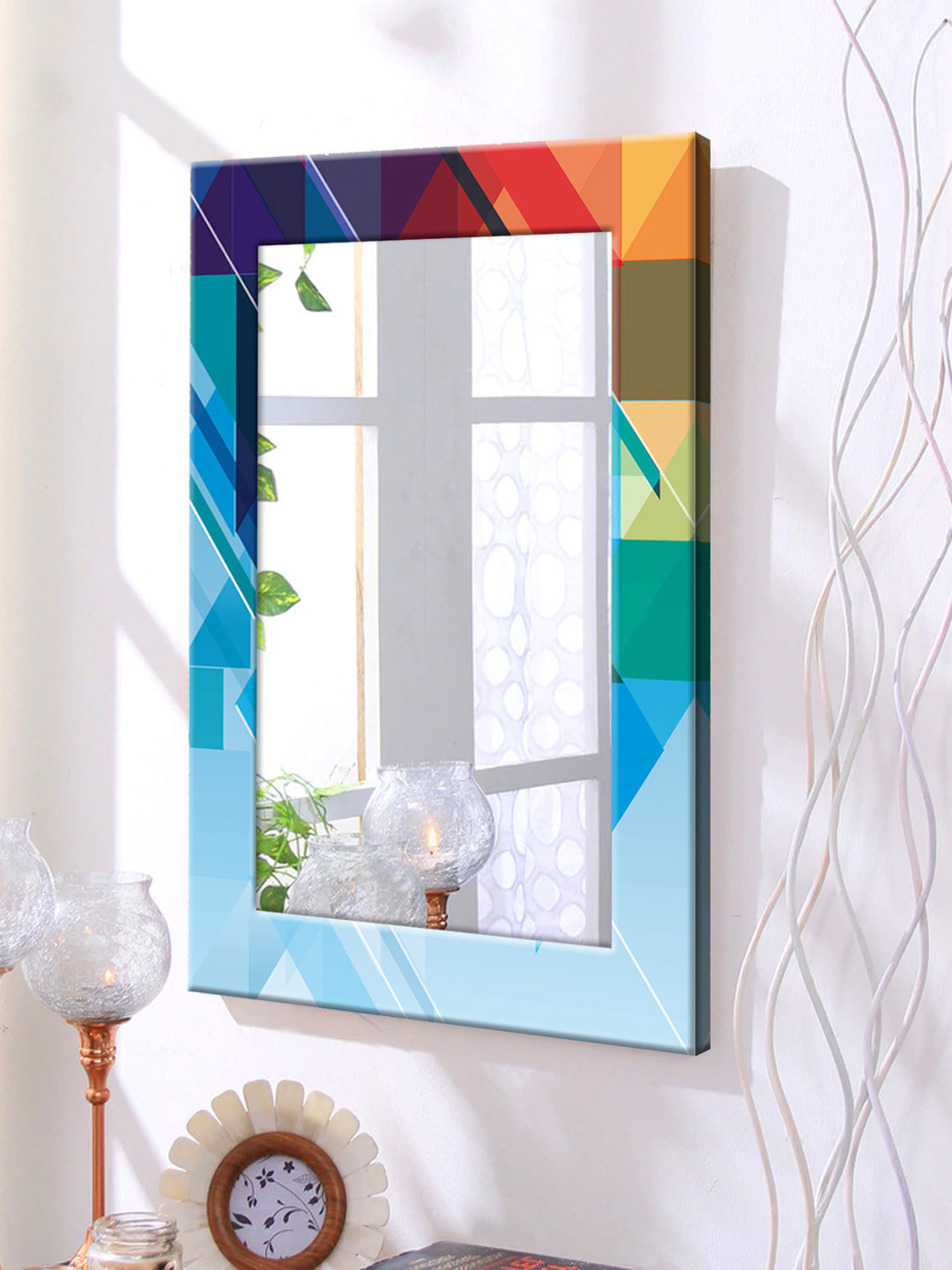 

999Store Blue Printed Framed Wall Mirror