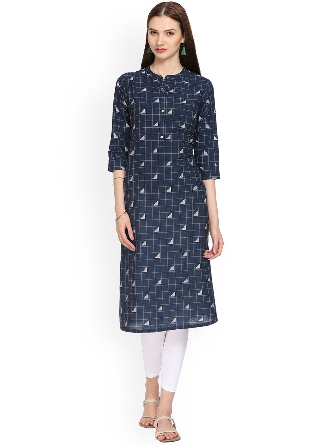 

Alena Women Navy Blue Checked Straight Kurta