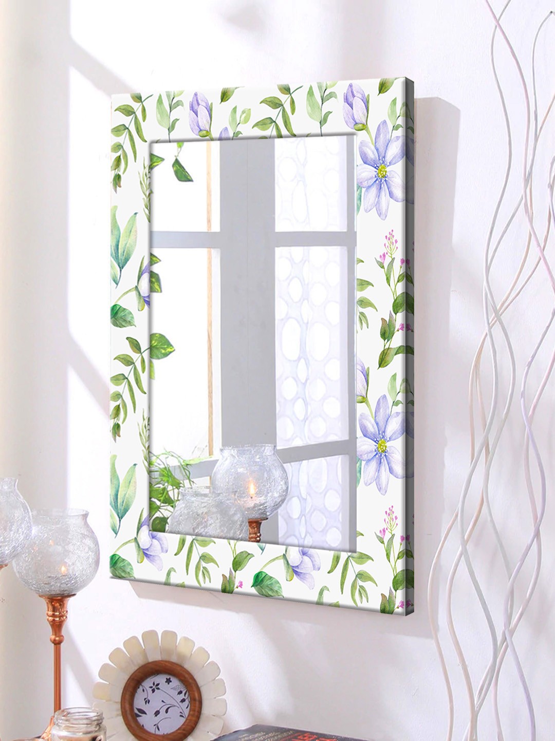 

999Store White Printed Framed Wall Mirror