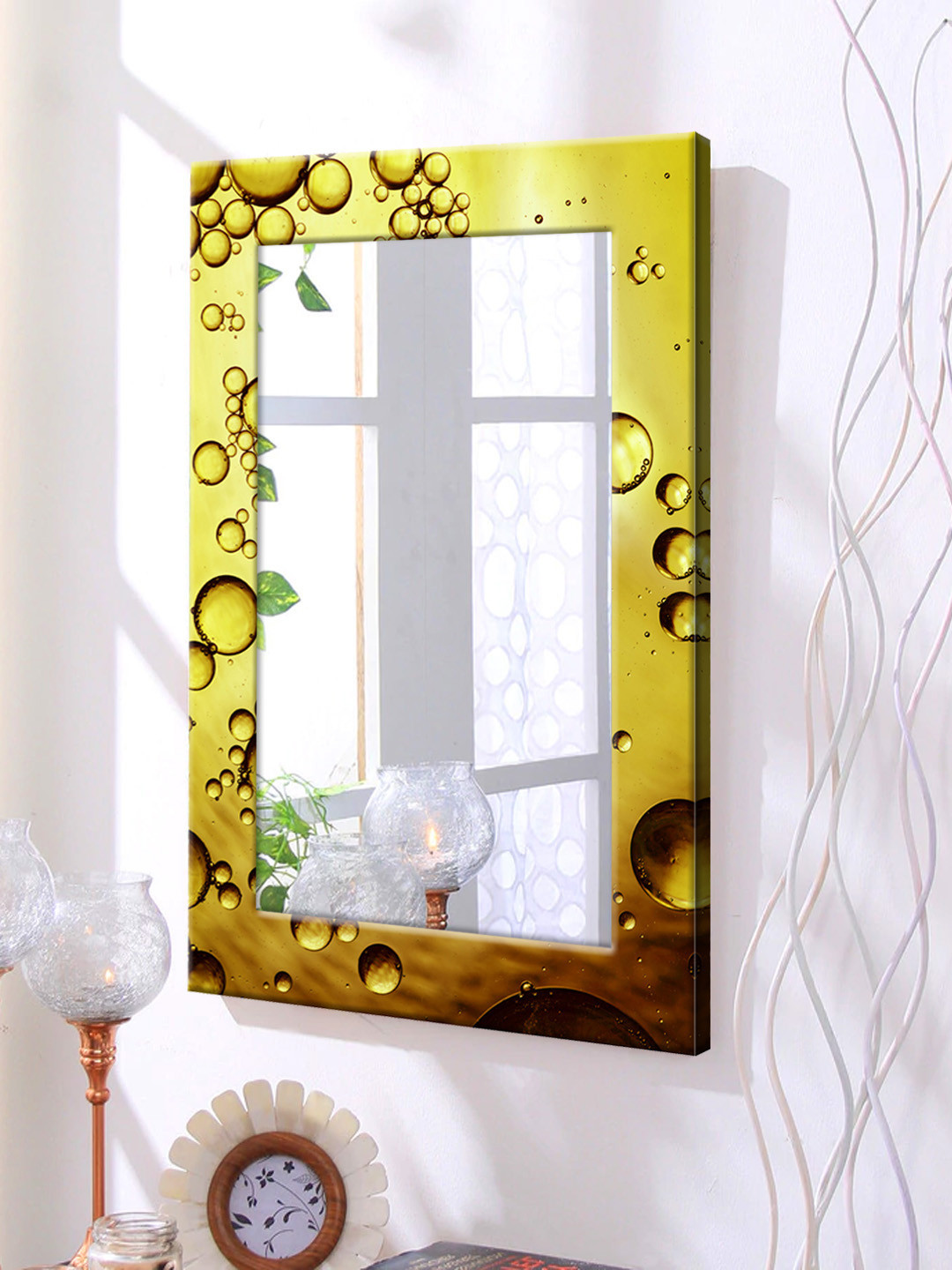 

999Store Gold-Toned Printed Framed Wall Mirror