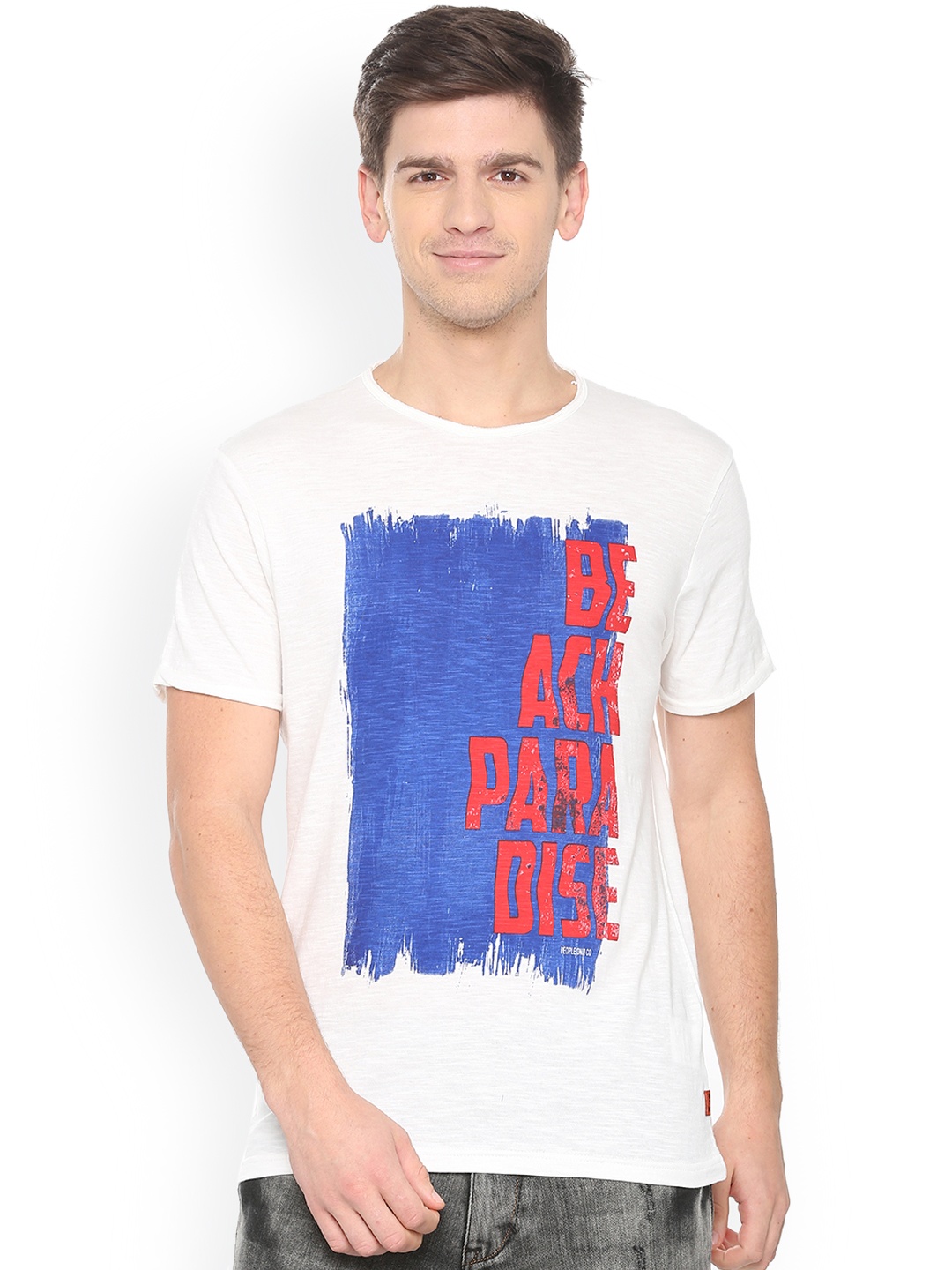 

People Men White Printed Round Neck T-shirt
