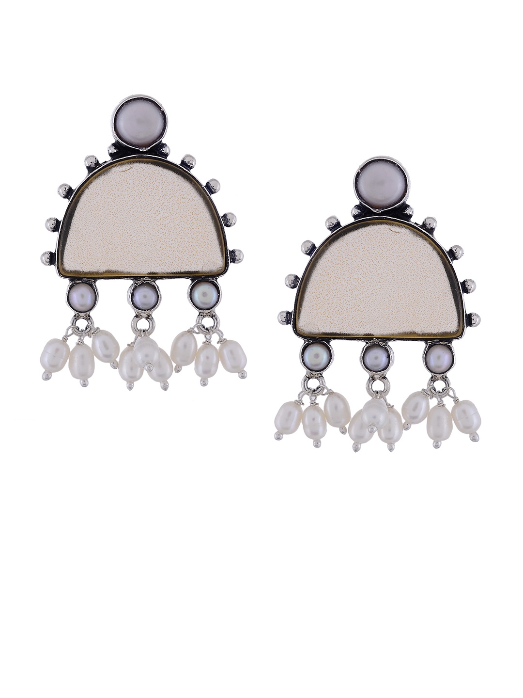 

Silvermerc Designs Silver-Plated & Yellow Oxidised Contemporary Drop Earrings