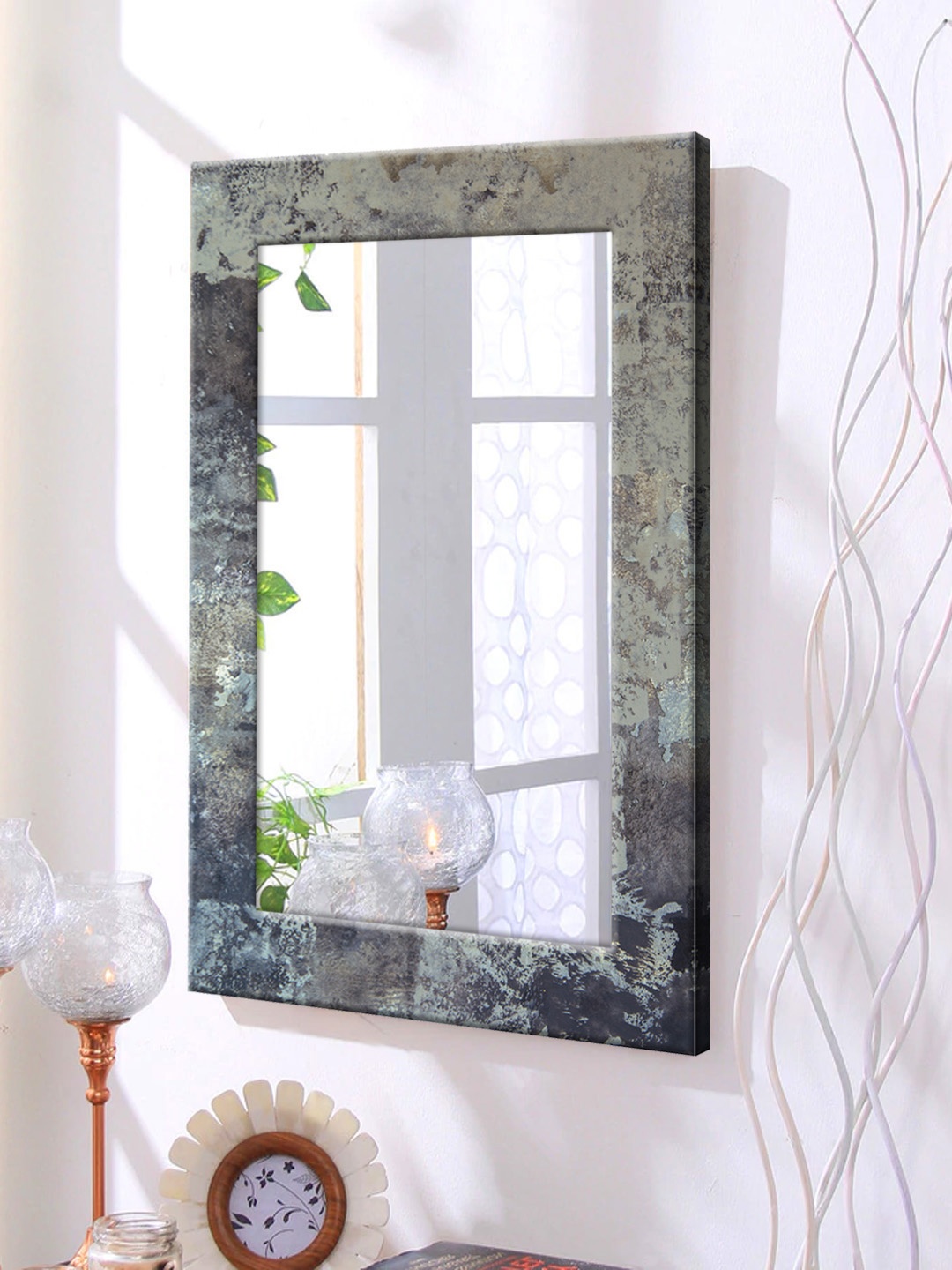 

999Store Grey & Black Framed Wall Mirror