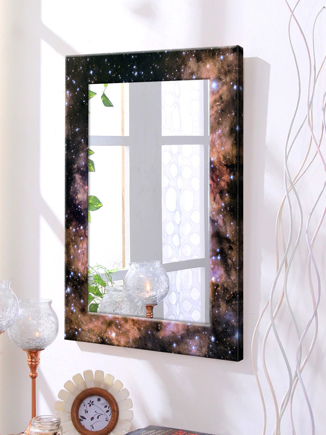 

999Store Brown Printed Framed Wall Mirror