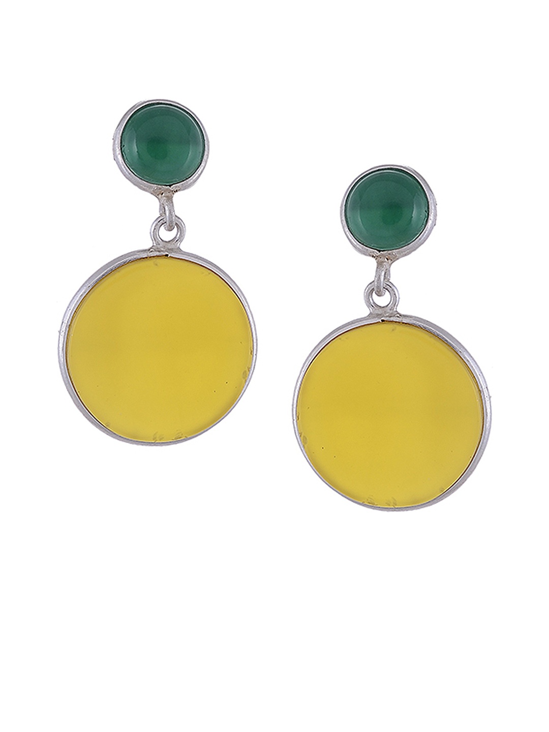

Silvermerc Designs Women Silver-Toned & Yellow Circular Drop Earrings