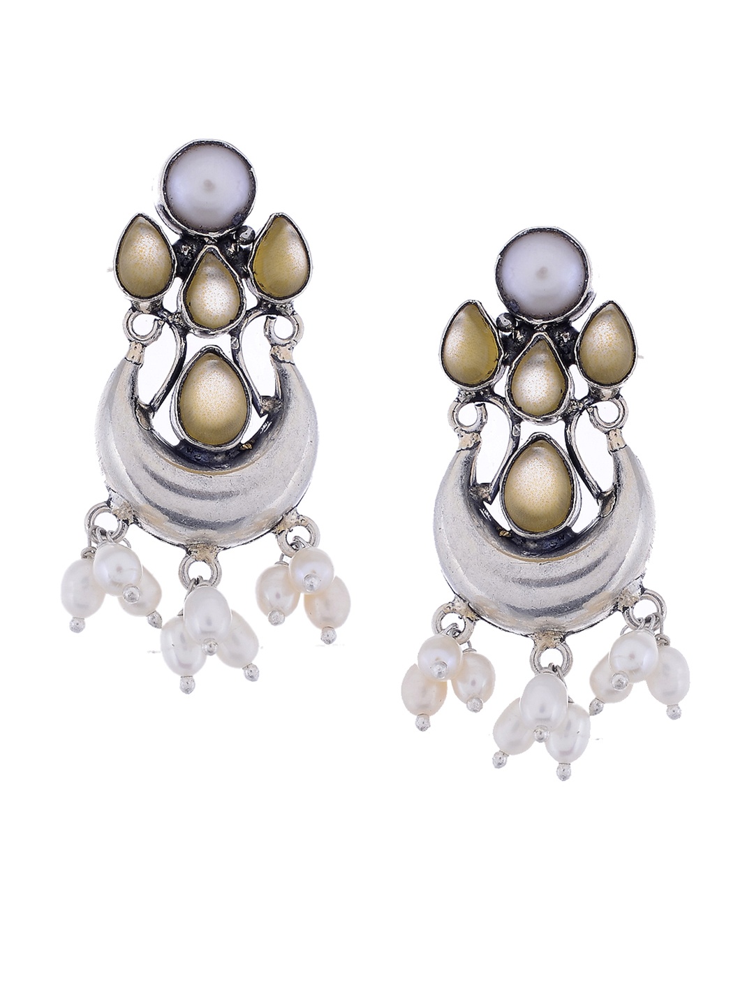 

Silvermerc Designs Silver-Toned & White Circular Drop Earrings