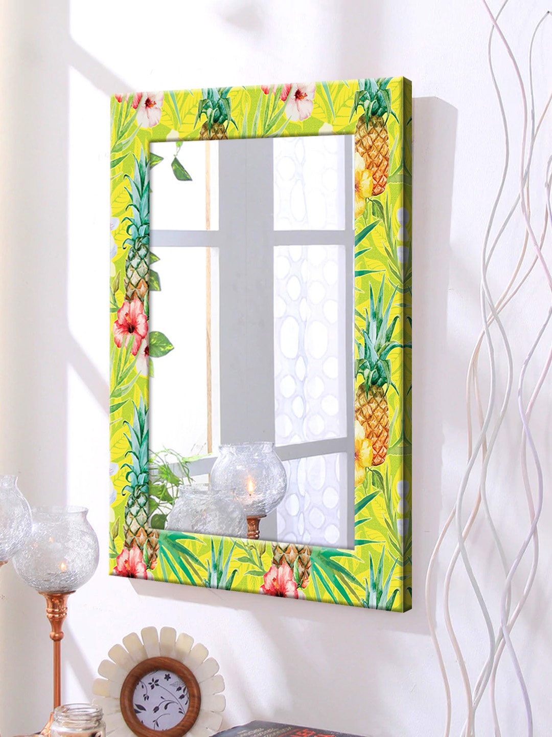

999Store Multicoloured Printed Framed Wall Mirror, Multi