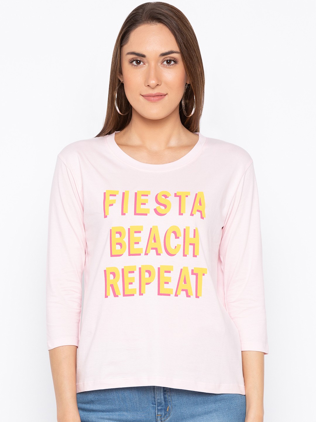 

Globus Women Pink Printed Round Neck T-shirt