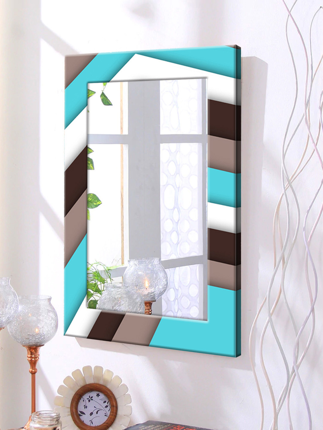 

999Store Blue & Brown Framed Wall Mirror