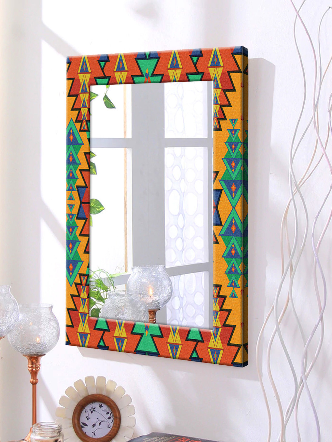 

999Store Multicoloured Printed Framed Wall Mirror, Multi