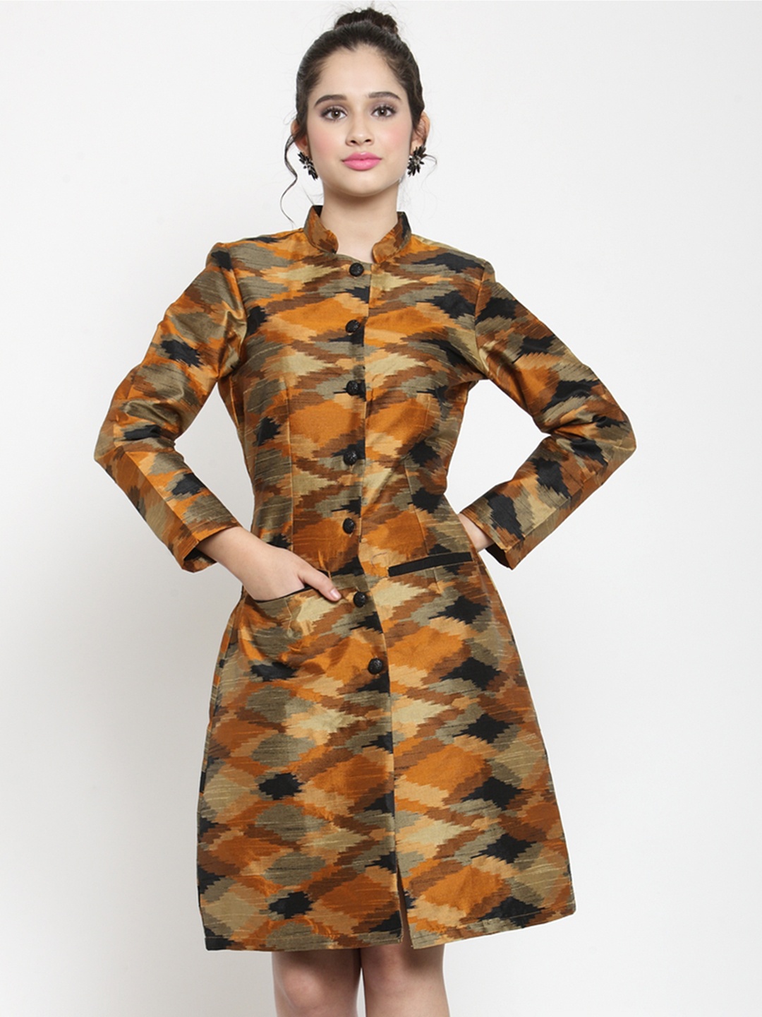 

Get Glamr Women Rust Orange Printed A-Line Dress