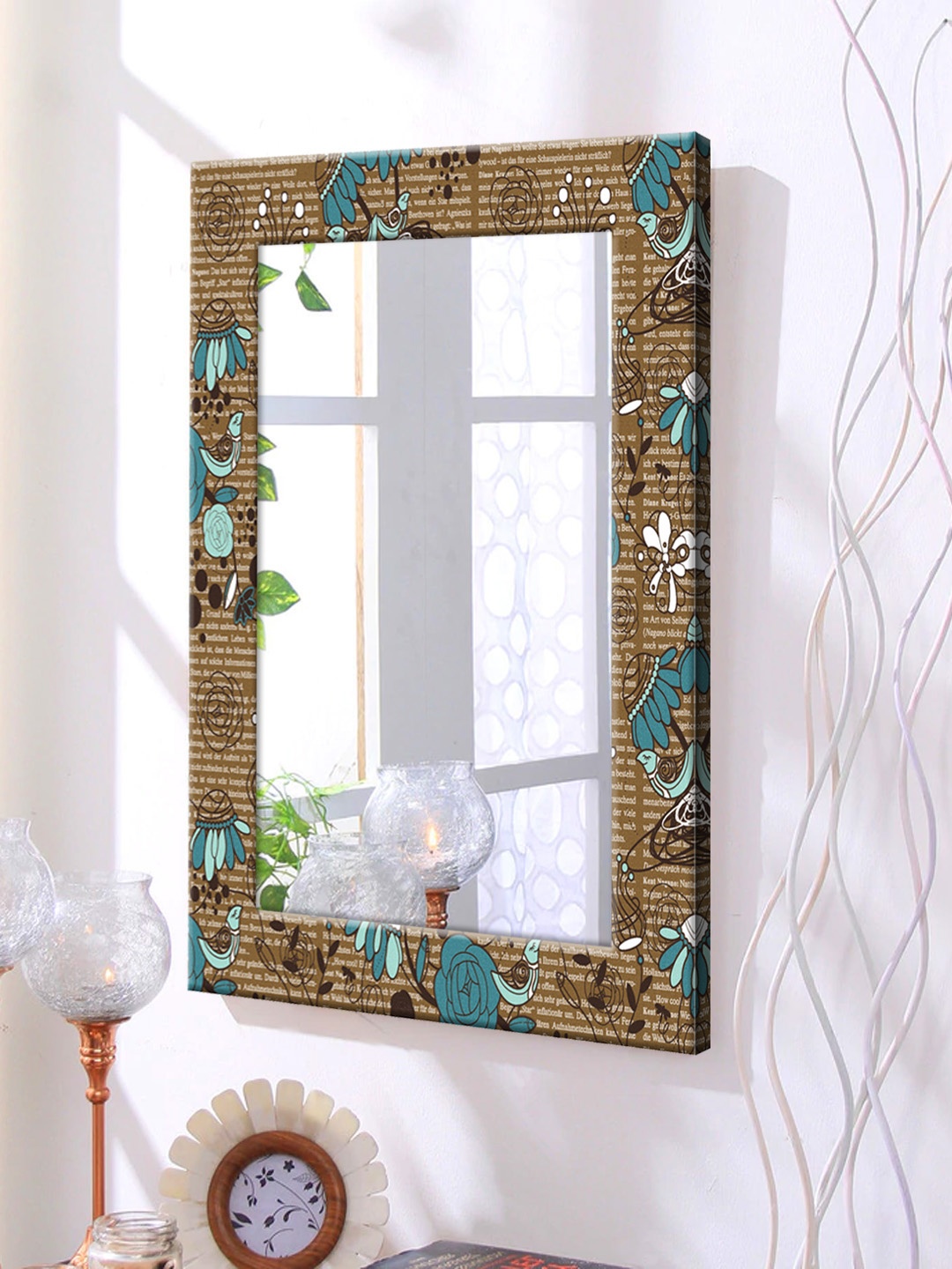 

999Store Brown Printed Framed Wall Mirror