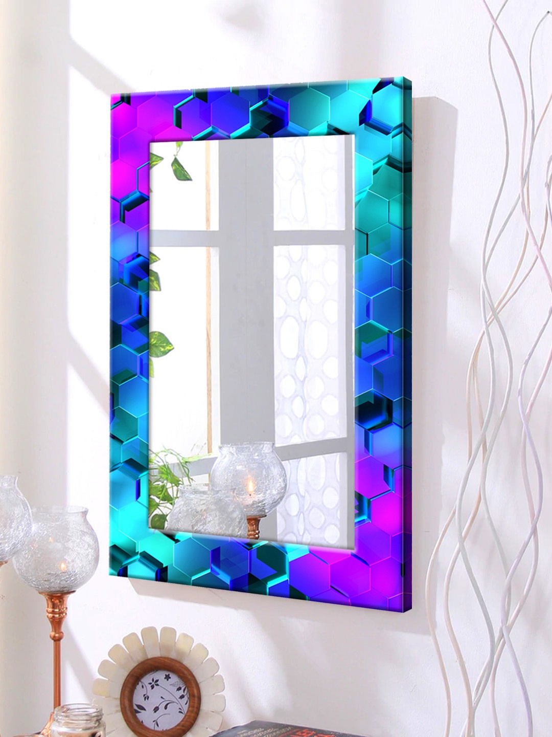 

999Store Blue Framed Wall Mirror