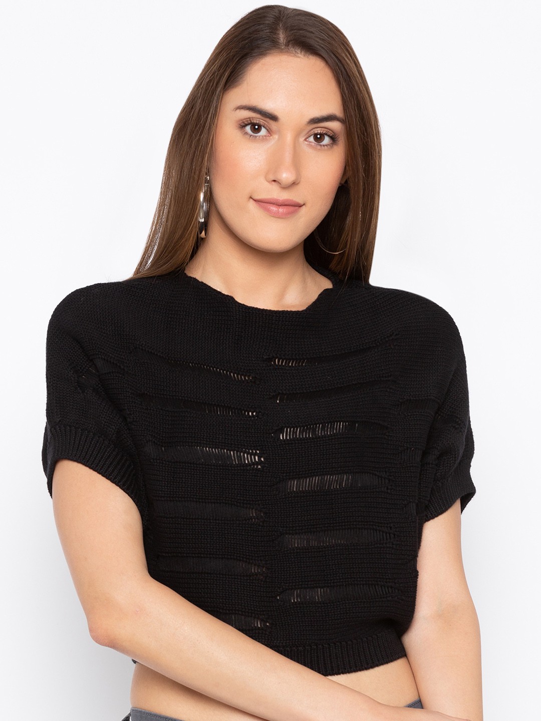 

Globus Women Black Self Design Cropped Pullover