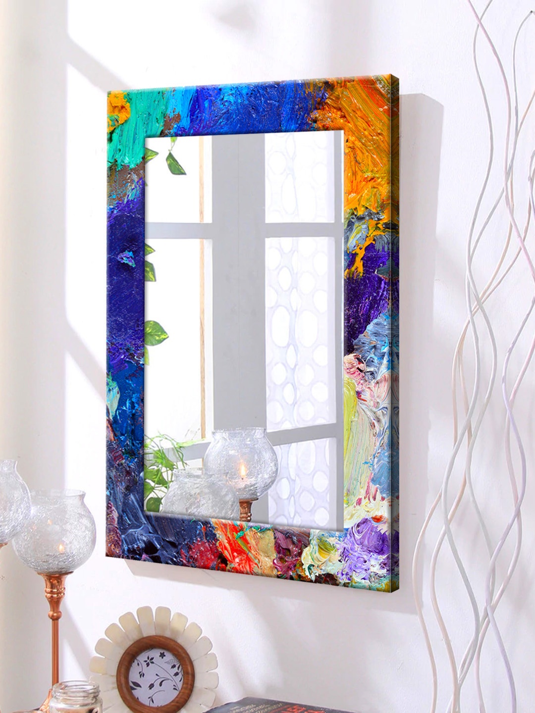 

999Store Multicoloured Printed Framed Wall Mirror, Multi