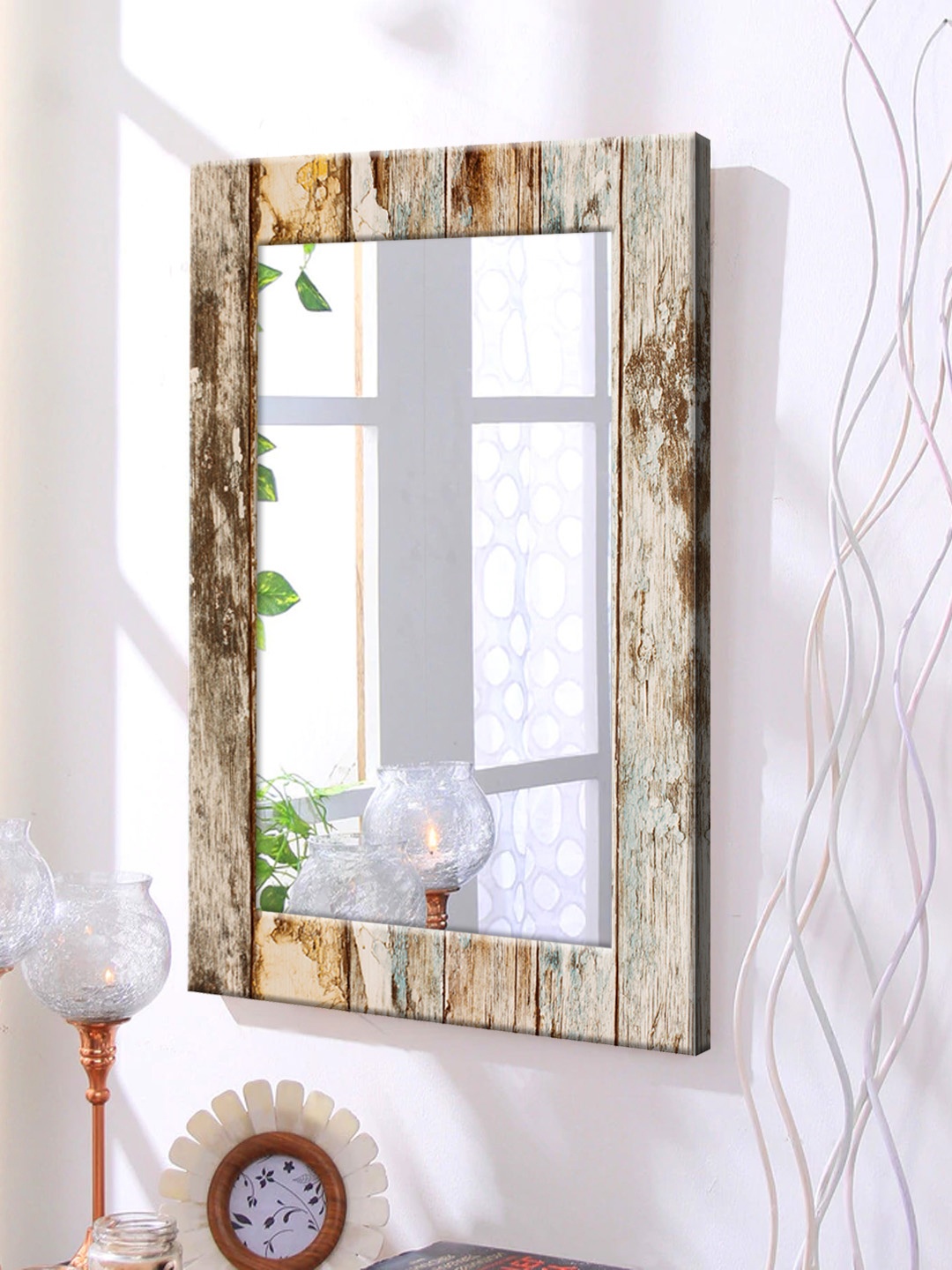 

999Store Brown Printed Framed Wall Mirror