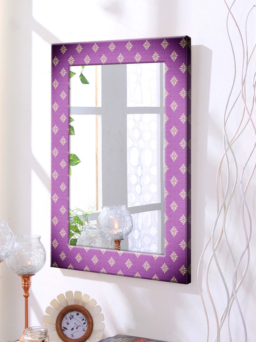 

999Store Violet Printed Framed Wall Mirror