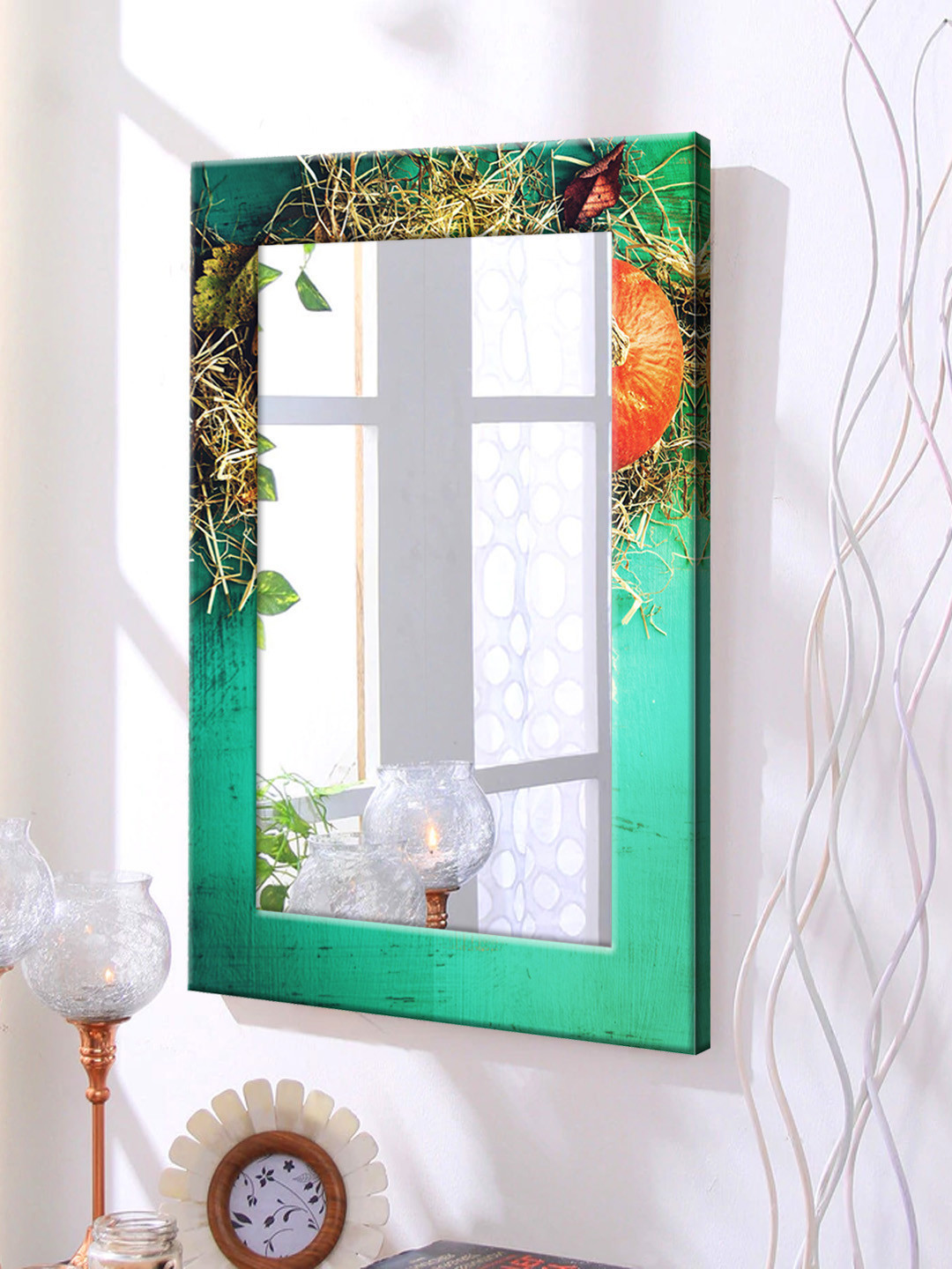 

999Store Green & Blue Framed Wall Mirror