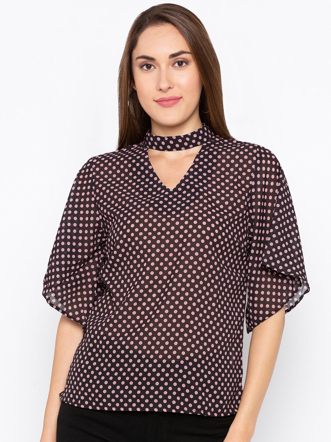 

Globus Women Black & Pink Printed Top