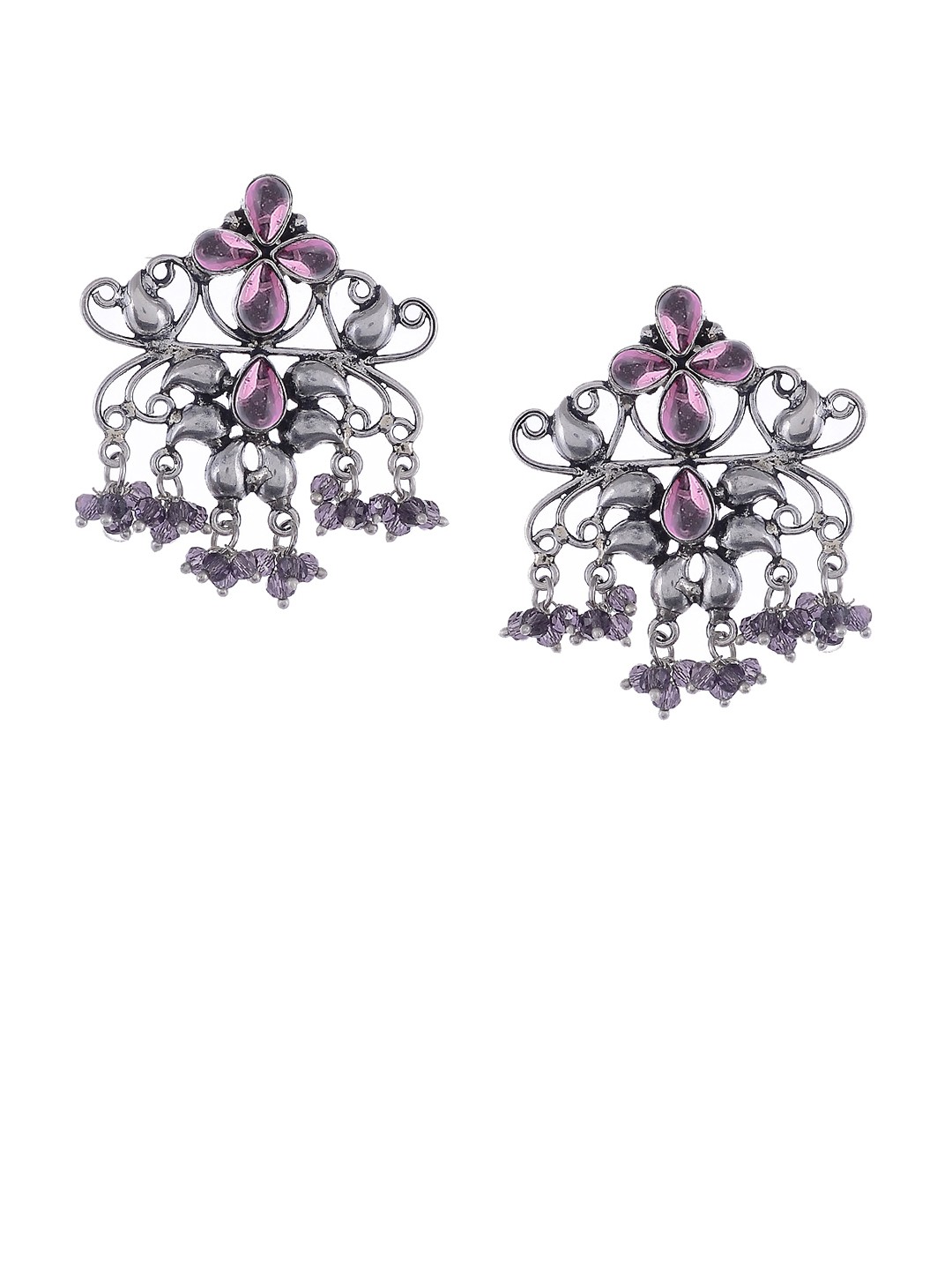 

Silvermerc Designs Silver-Plated & Purple Circular Oxidised Drop Earrings