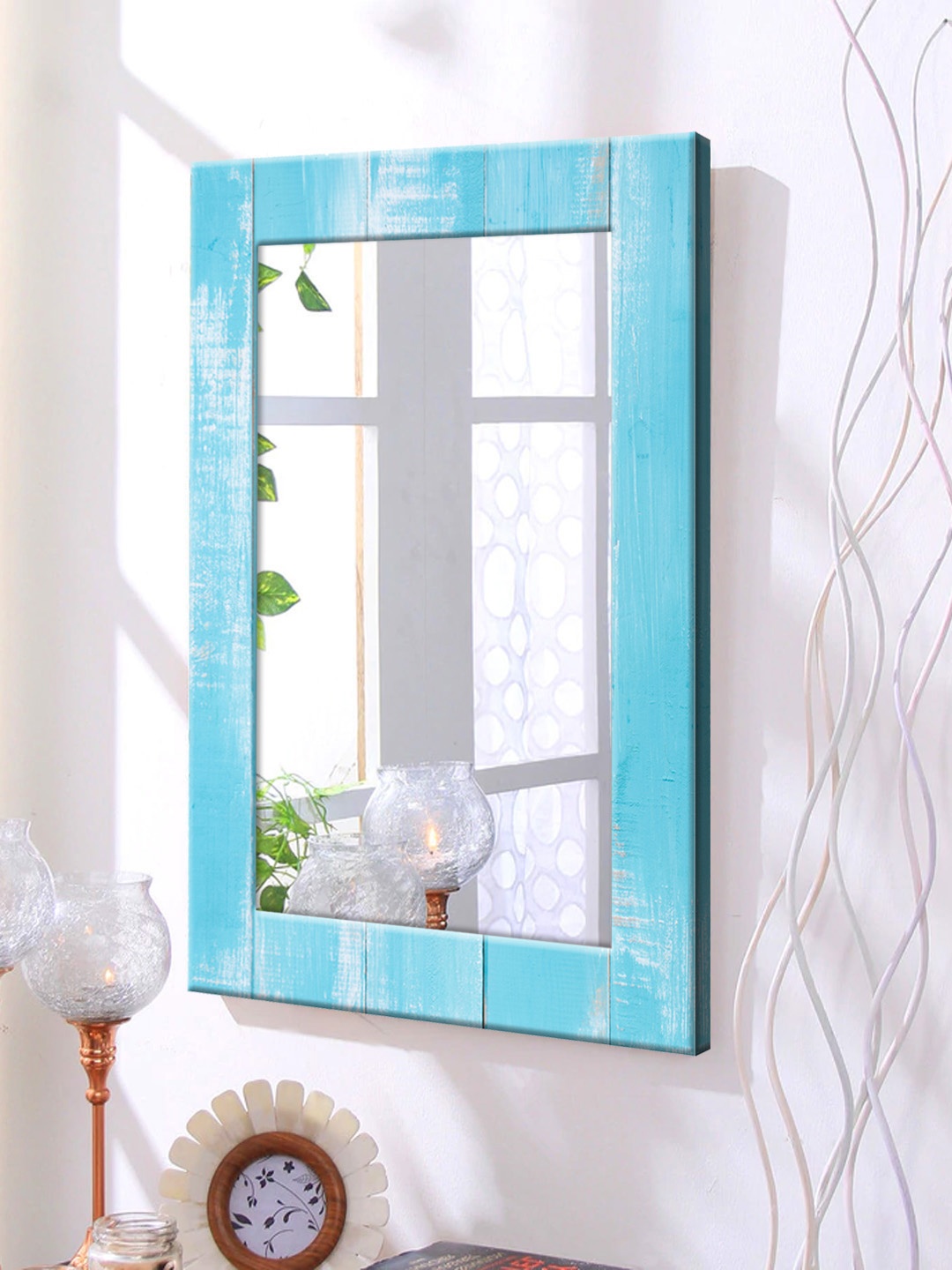

999Store Blue Solid Framed Wall Mirror