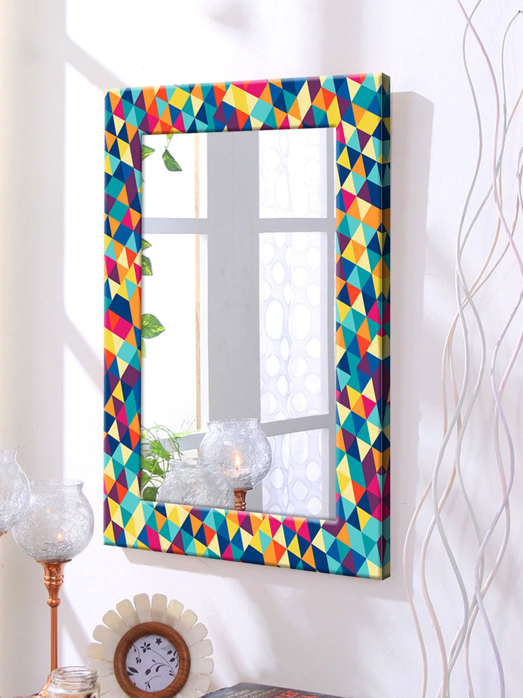 

999Store Multicoloured Printed Framed Wall Mirror, Multi