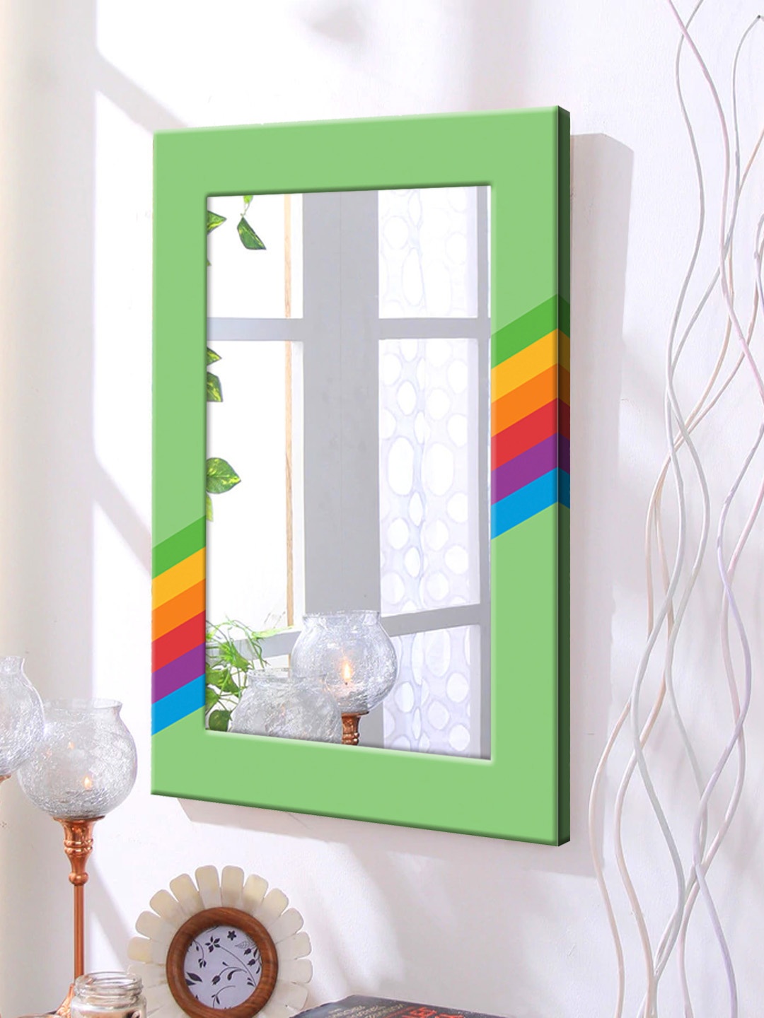 

999Store Multicoloured Printed Framed Wall Mirror, Multi