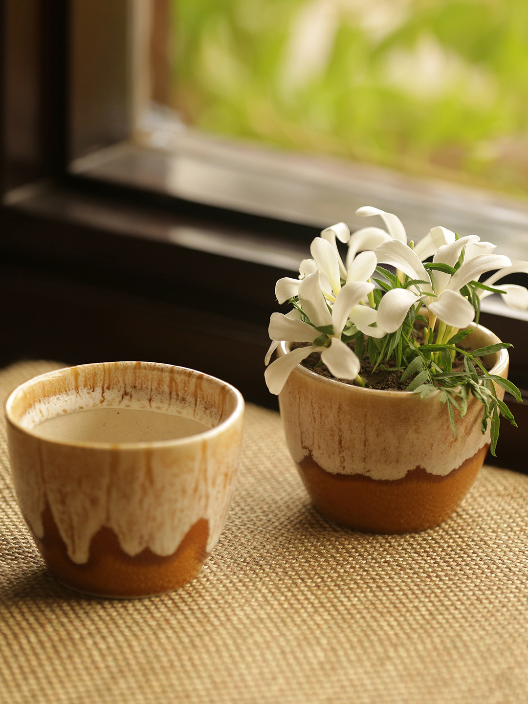 

ExclusiveLane Set Of 2 Ceramic Studio Pottery Table Planters, Brown