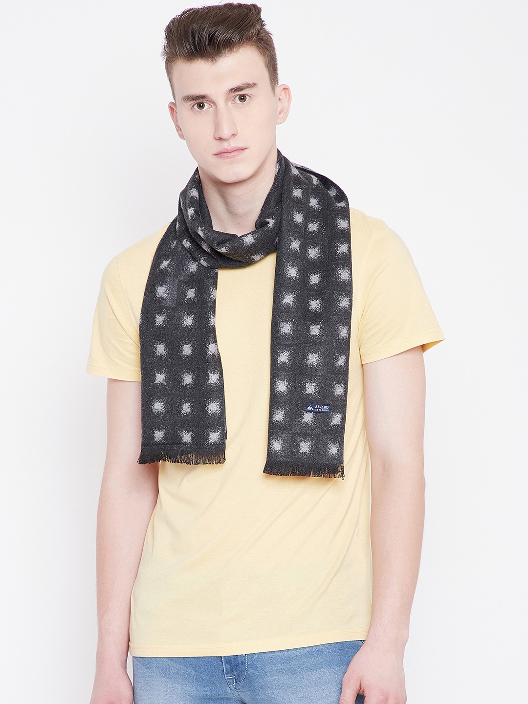 Alvaro Castagnino Men Grey & White Printed Mufflers