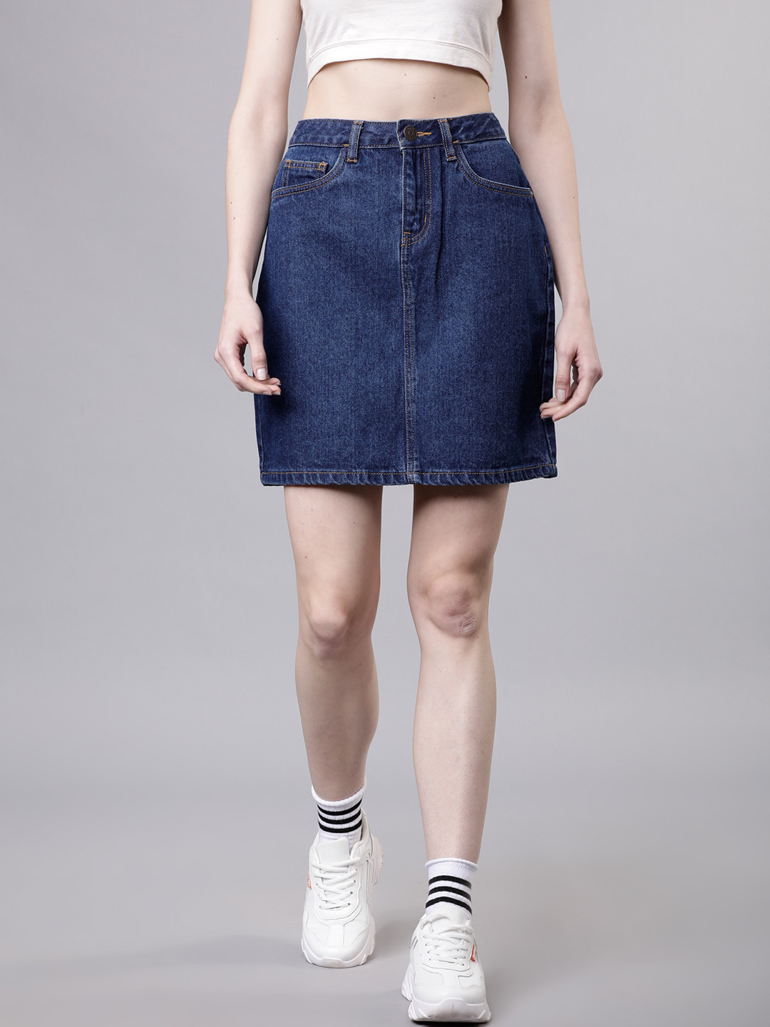 

Tokyo Talkies Women Blue Slim Fit Denim Denim Straight Skirt