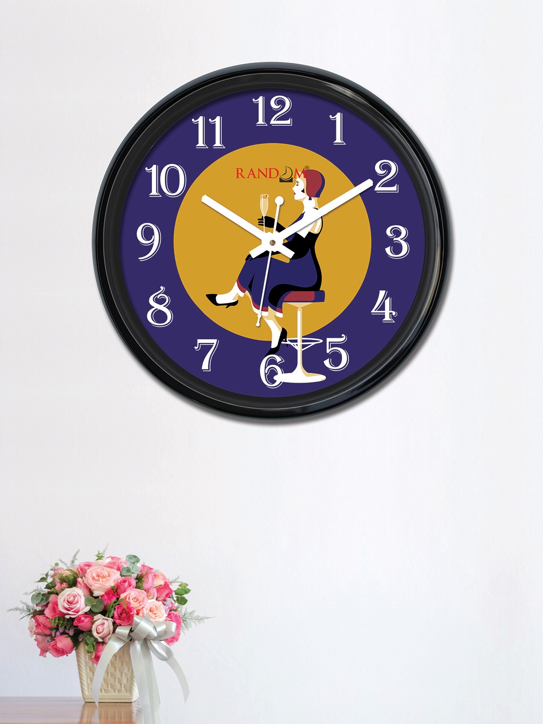 

RANDOM Navy Blue & Mustard Round Printed 30 x 30 cm Analogue Wall Clock