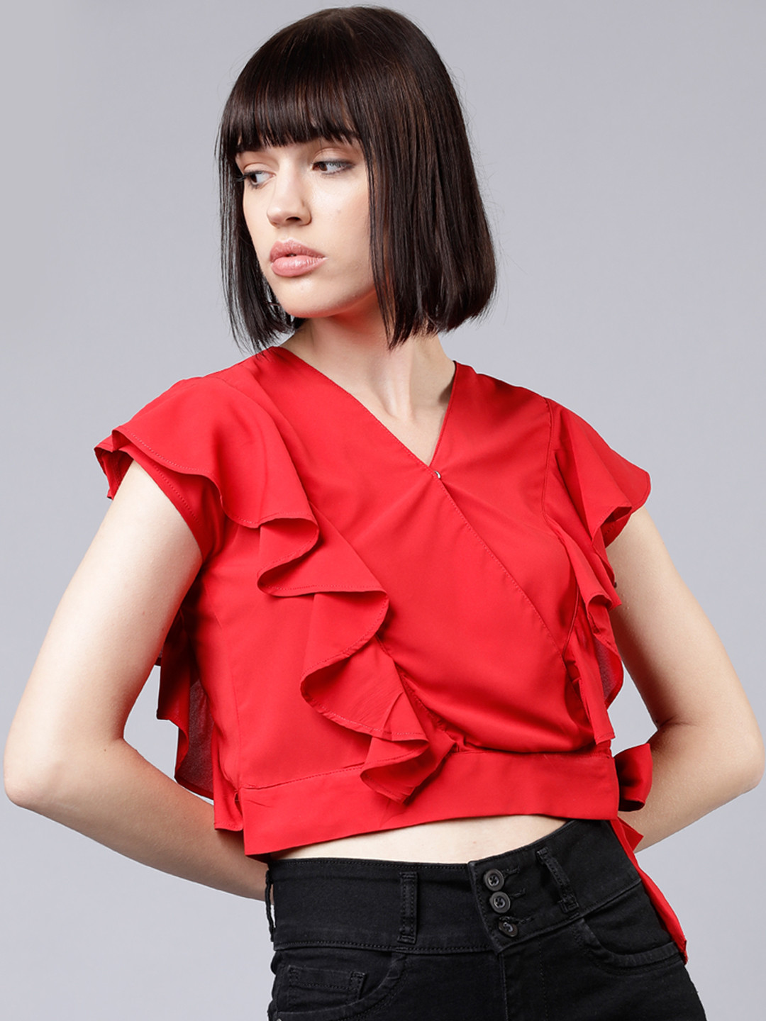 

Tokyo Talkies Women Red Solid Wrap Top