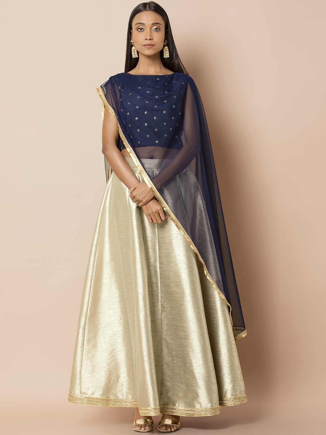 

INDYA Women Blue Printed Crop Top