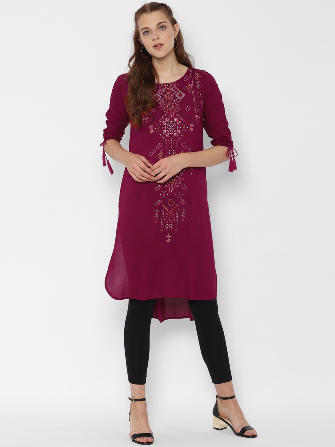 

People Women Purple Printed Straight Kurta
