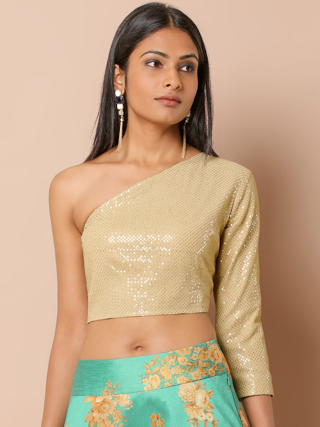 

INDYA Women Beige Embellished Crop Top