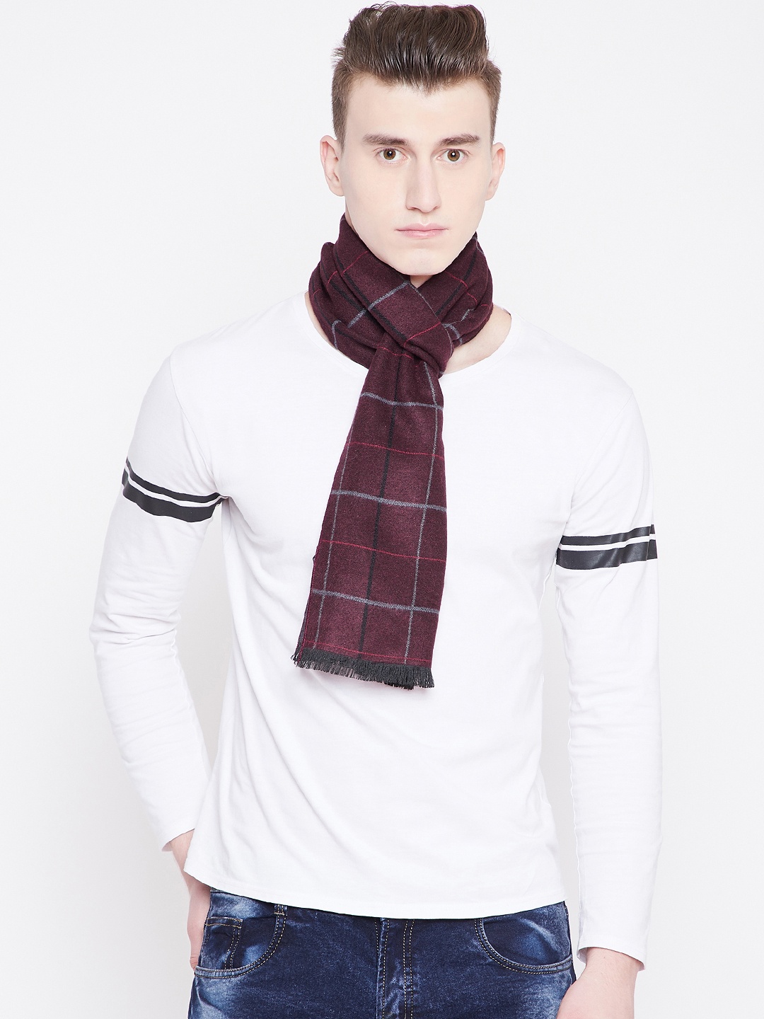 

Alvaro Castagnino Men Maroon & Grey Checked Muffler