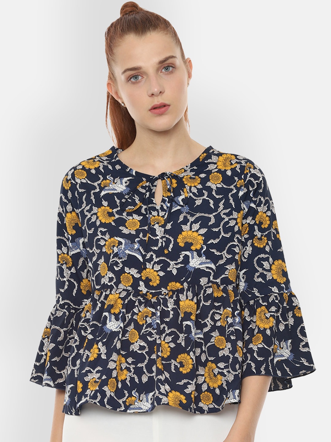 

Van Heusen Woman Navy Blue Printed A-Line Top