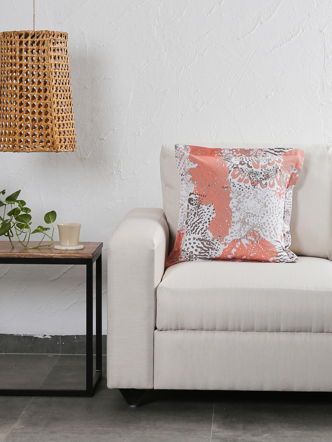 

House This Peach-Coloured & Off-White Single Abstract Square Cushion Covers