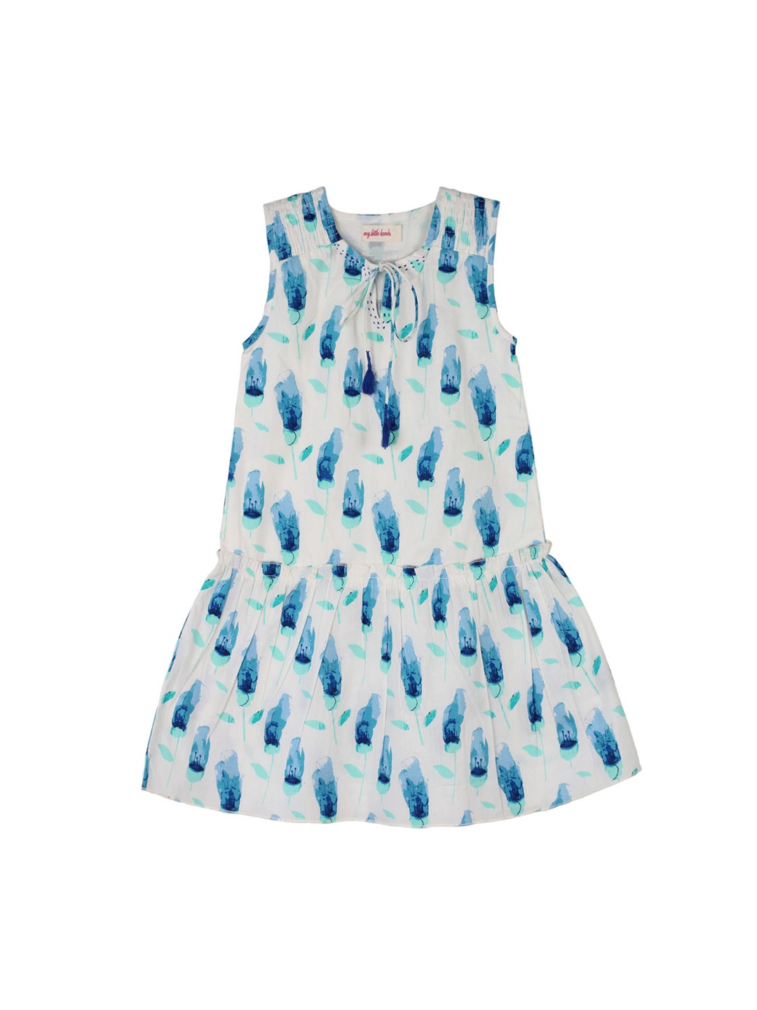 

My Little Lambs Girls Blue & White Tulip Print Drop-Waist Dress