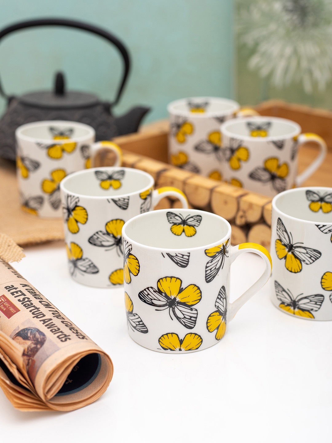 

GOODHOMES White & Yellow Set of 6 Bone China Cup