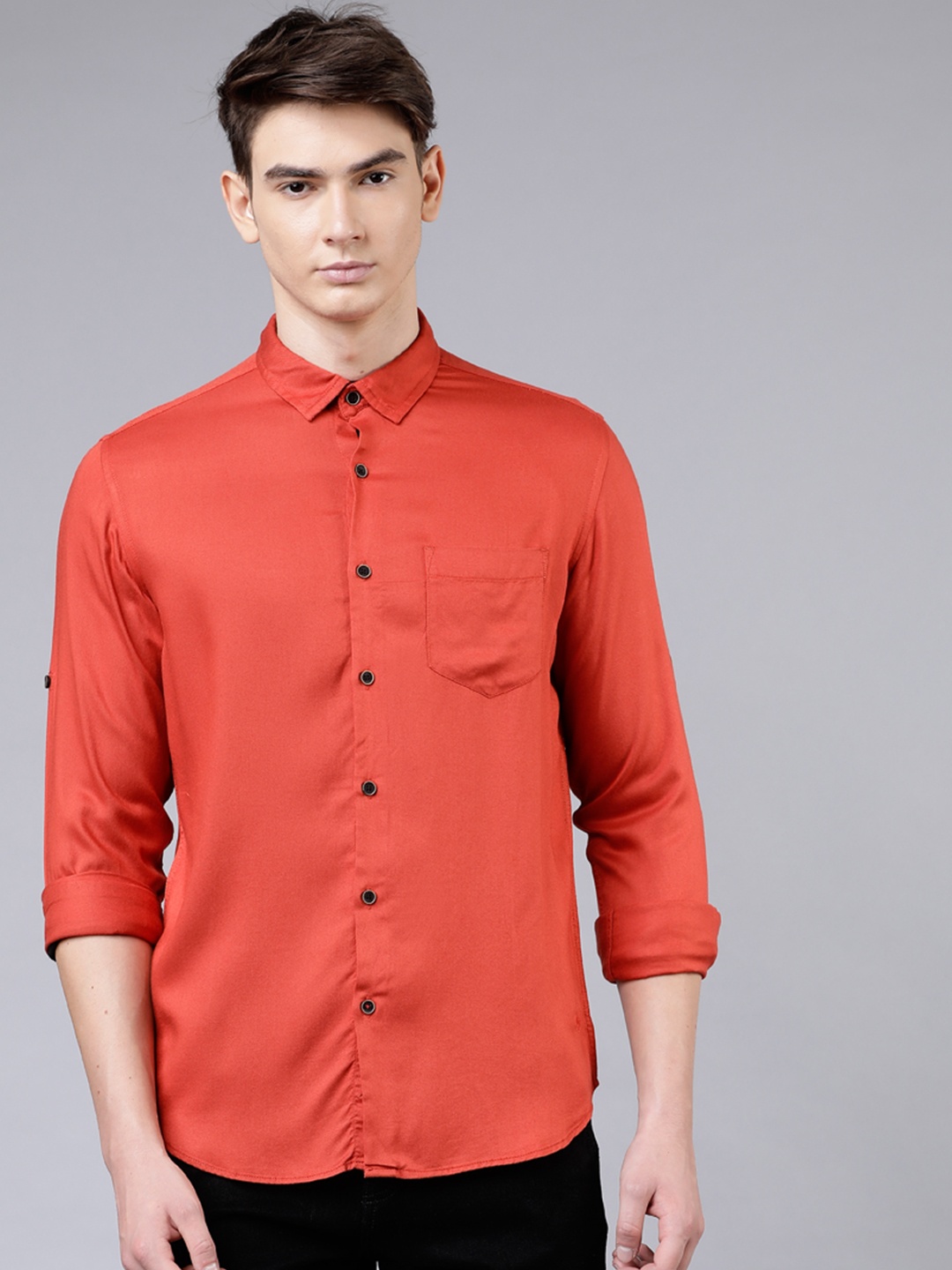 

LOCOMOTIVE Men Rust Slim Fit Solid Casual Shirt