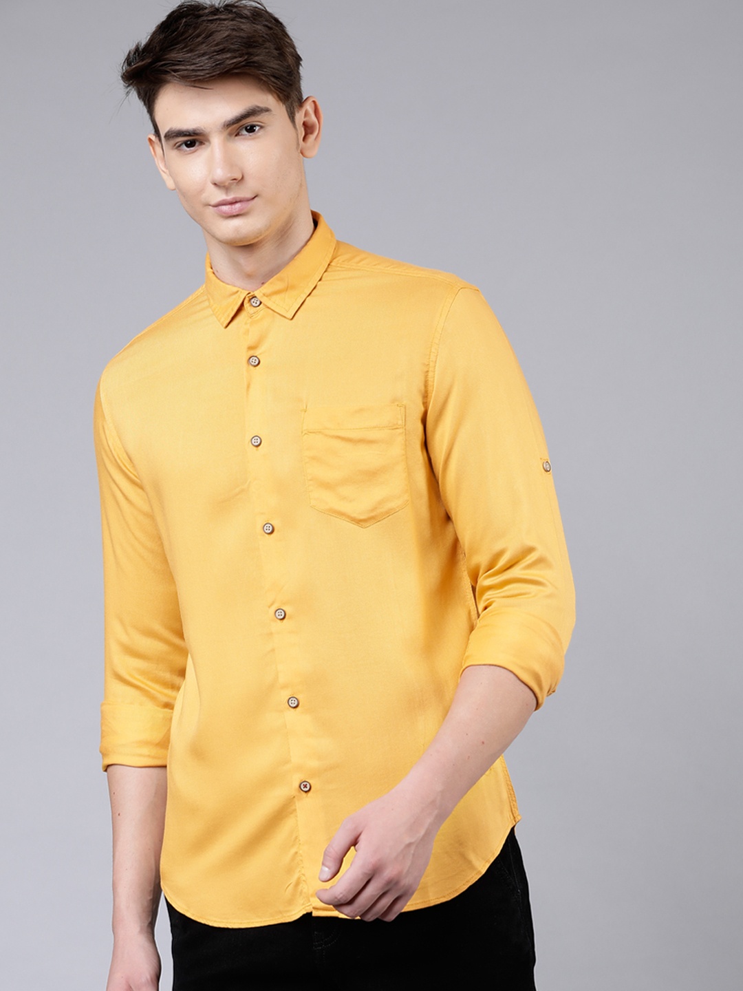 

LOCOMOTIVE Men Mustard Yellow Slim Fit Solid Casual Shirt