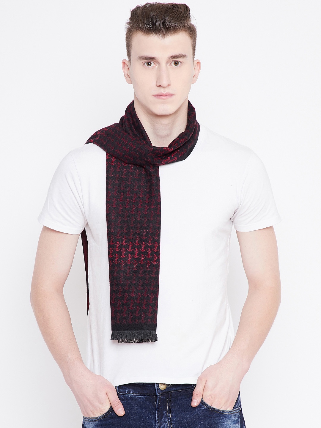 

Alvaro Castagnino Men Black & Red Woven Design Muffler