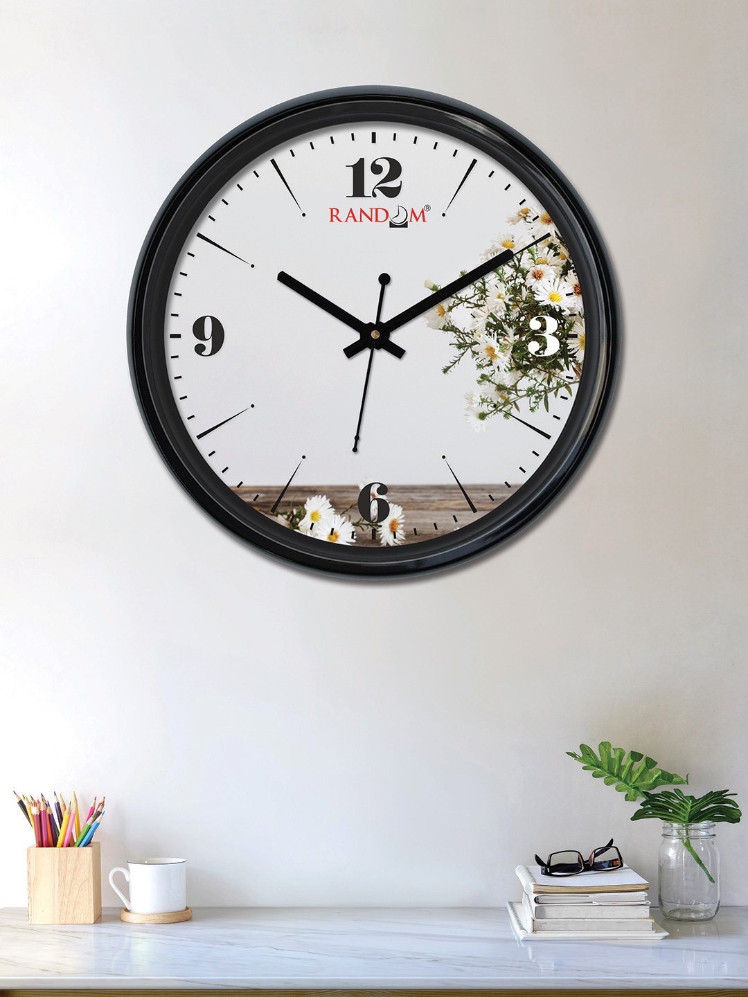 RANDOM Taupe & Green Round Printed 30 x 30 cm Analogue Wall Clock