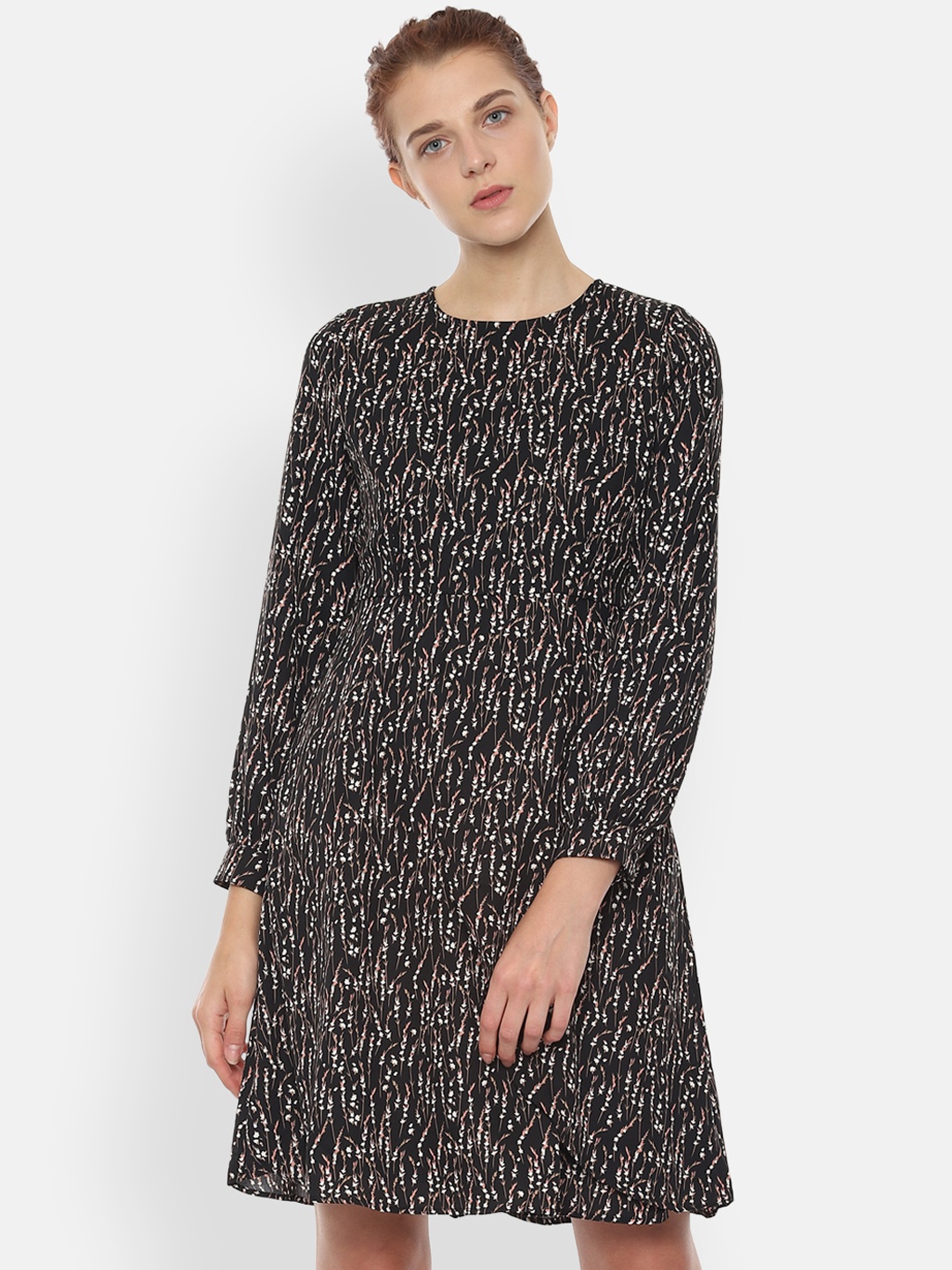 

Van Heusen Woman Black Printed A-Line Dress