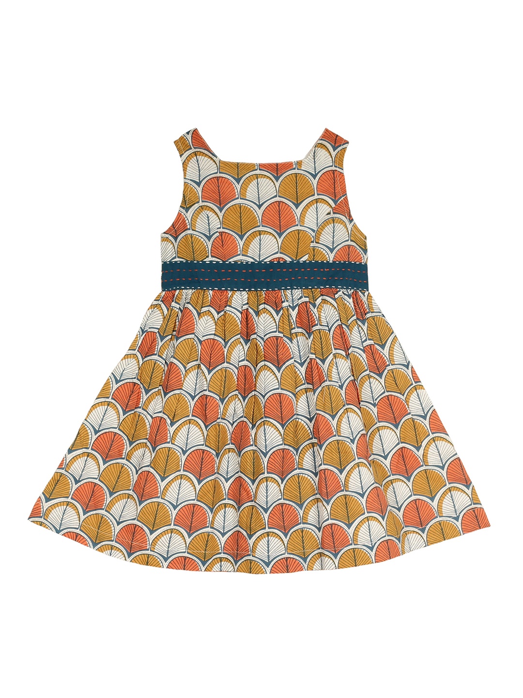 

My Little Lambs Girls Beige & Orange Printed Fit and Flare Dress