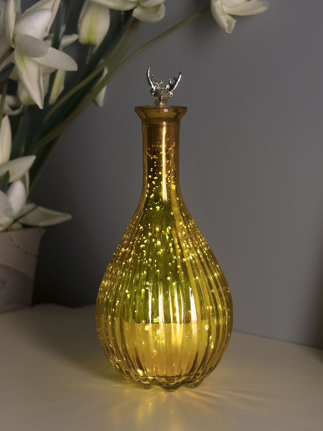 

Homesake Gold-Toned Printed Handcrafted Ovoid Bottle Lamp